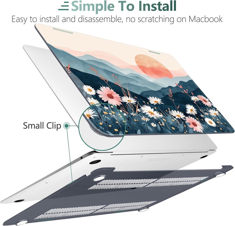 DONGKE Compatible with MacBook Air 13 inch Case 2021 2020 2019 2018 Release A2337 M1 A2179 A1932 with Retina Display & Touch ID, Plastic Hard Shell & Keyboard Cover - Sun & Daisie - Image 4